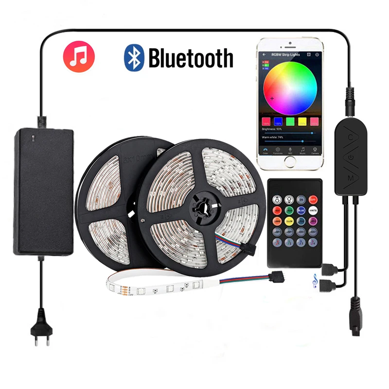 32ft LED Strip Lights 50ft Music Bluetooth APP Remote 5050 RGB for Room Bars Set 