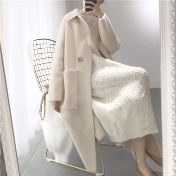 

2020 Spring Solid Loose Thicken Woman Coat Spring Knitted Jackets for women Knitted Long Cardigan Turn Down Collar Jacket
