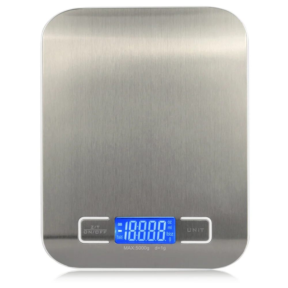 11 LB / 5000g Electronic Kitchen Scale Digital Food Scale Stainless Steel Weighing Scale LCD High Precision Measuring Tools