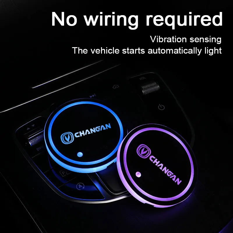 Car Logo Led Atmosphere Light 7 Colorful Cup Luminous Coaster Holder For CHANGAN CS75P UNI-T UNI-K CS55P Auto Accessories | Автомобили и
