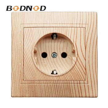 

One Wood Color Euro Wall Schuko Socket 250V 16A Power Supply Wall Mount Charger Decorative Socket LZ-08 With Ground