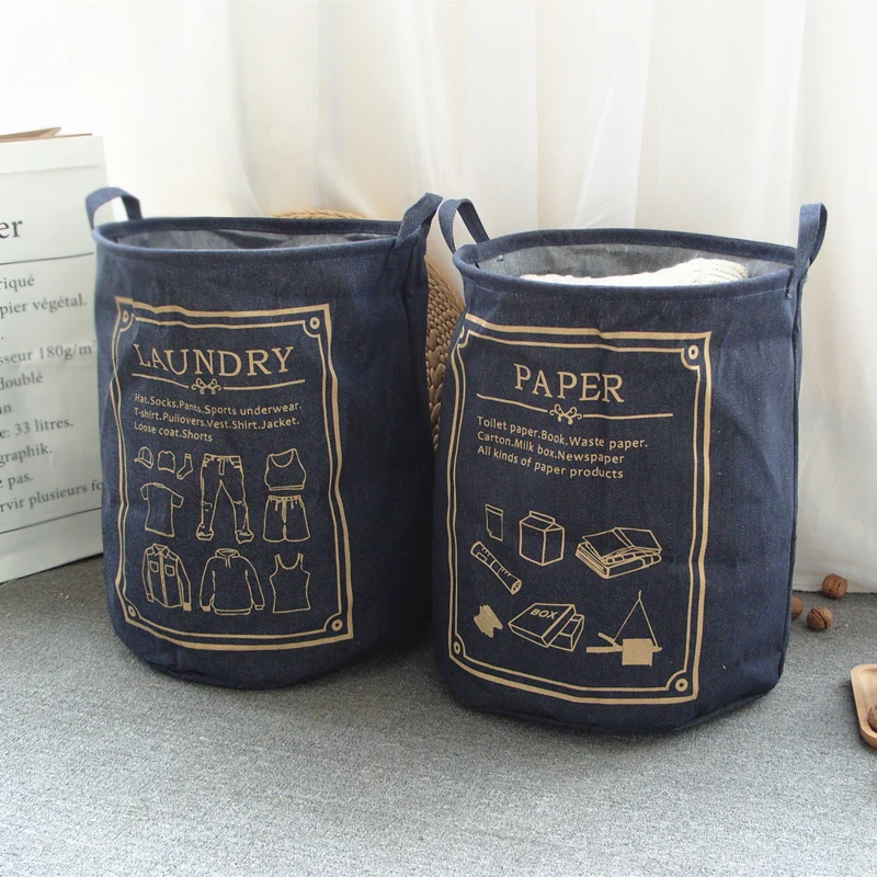

Cowboy large folding canvas home storage jean buckets toy clothes dirty bucket foldable bracelet laundry bag barrel bathroom