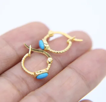 

New European Style Fashion Agg shape turquoises Gem Female Gold Plate Butterfly 925 silver Stud Earrings for women Jewelry