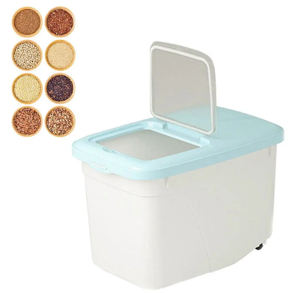 

Rice Container Storage Sealed Box Airtight Rice Bucket Meter Barrel with Wheels Cereal Beans Bin with lid & Measuring Cup