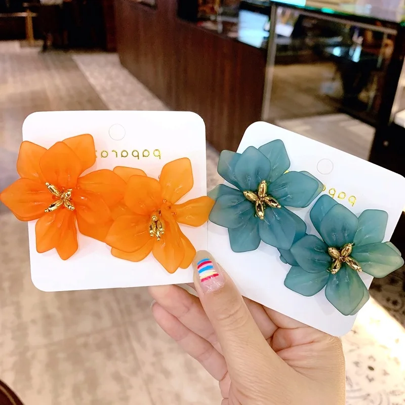Темперамент Большой акриловый цветок серьги гвоздики для женщин богемный праздник партии ювелирные изделия массивные pendientes Оранжевый Белый