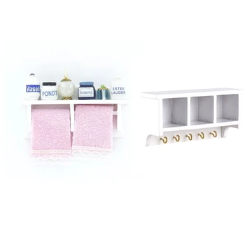 

2Pcs 1/12 Dollhouse Miniature Miniature Mount White - Bathroom Wood Wall Mount & Kitchen Wood Wall Bracket