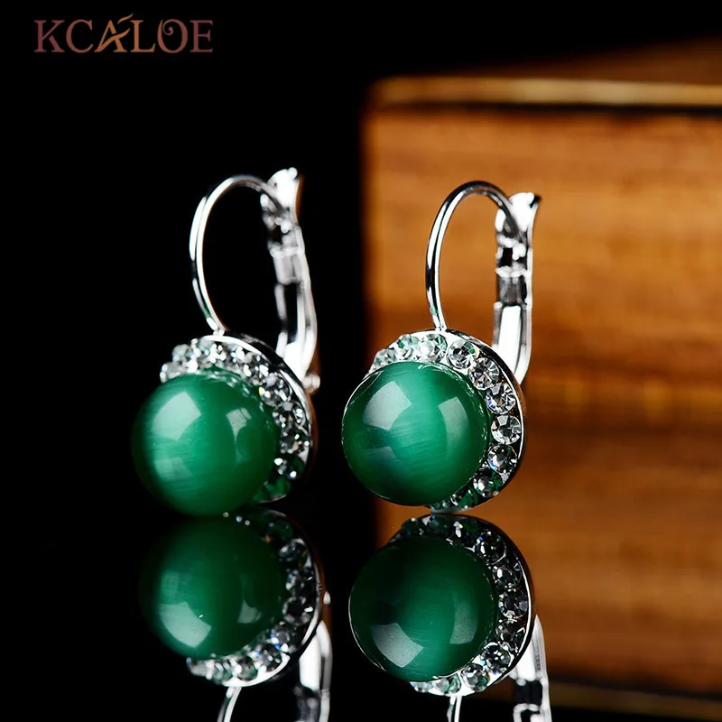 

KCALOE Trendy Green Earrings For Women Natural Opal Stone Crystal Cubic Zirconia Earrings Brinco Pedra Verde Aretes De Mujer