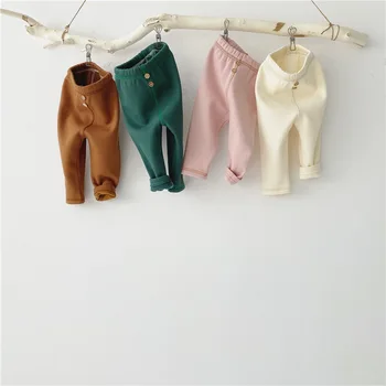 

3063 Winter Infant Plush Thickened Leggings For Boys And Girls Simple Style Elastic Pp Pants Toddler Kids Candy Color Pants