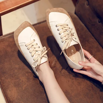 

Women Flat Sneakers Lace up 2020 Spring Platform Female Flats Fashion Ladies Breathable training Walking Shoes New E16-88
