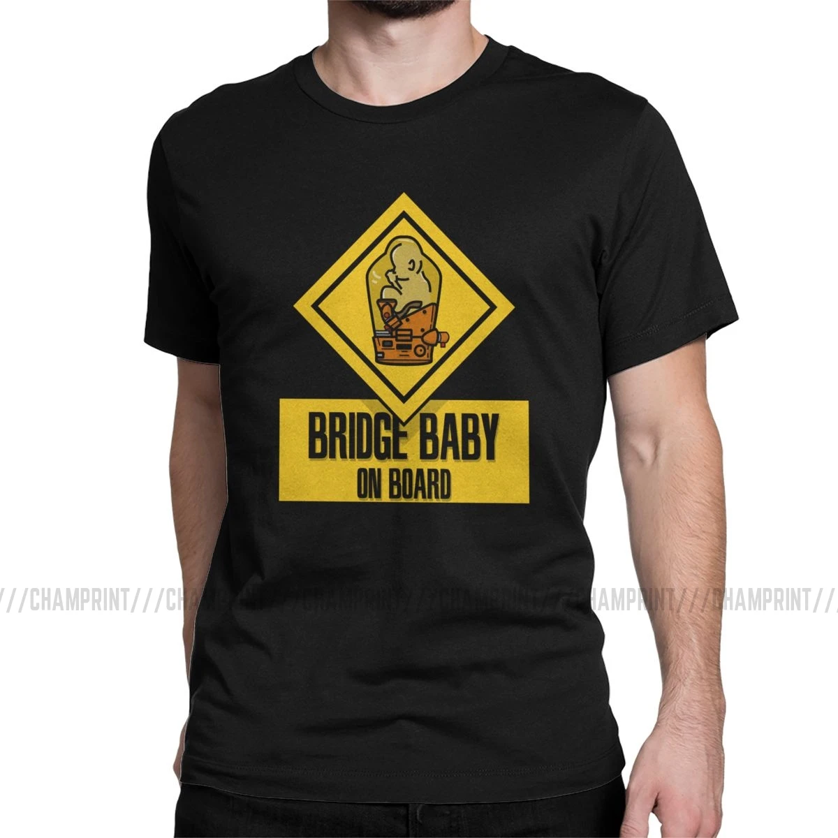 Мужская футболка с надписью «Bridge Baby On Board» «Death Stranding», топы из хлопка, Винтажная футболка с короткими рукавами и круглым вырезом, 6XL, футболка - Цвет: Черный