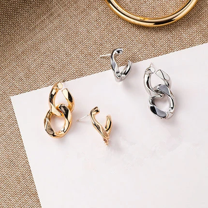 AOMU/1 пара модных асимметричных сережек на металлической цепочке в стиле панк, золотого и серебряного цветов, серьги-капли, ювелирные изделия для женщин и девушек, подарки