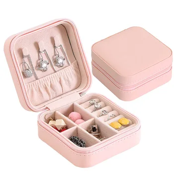 

1 Pcs Jewelry Organizer Display Travel Jewelry Case Boxes Portable Jewelry Box Button Leather Storage Zipper Jewelers