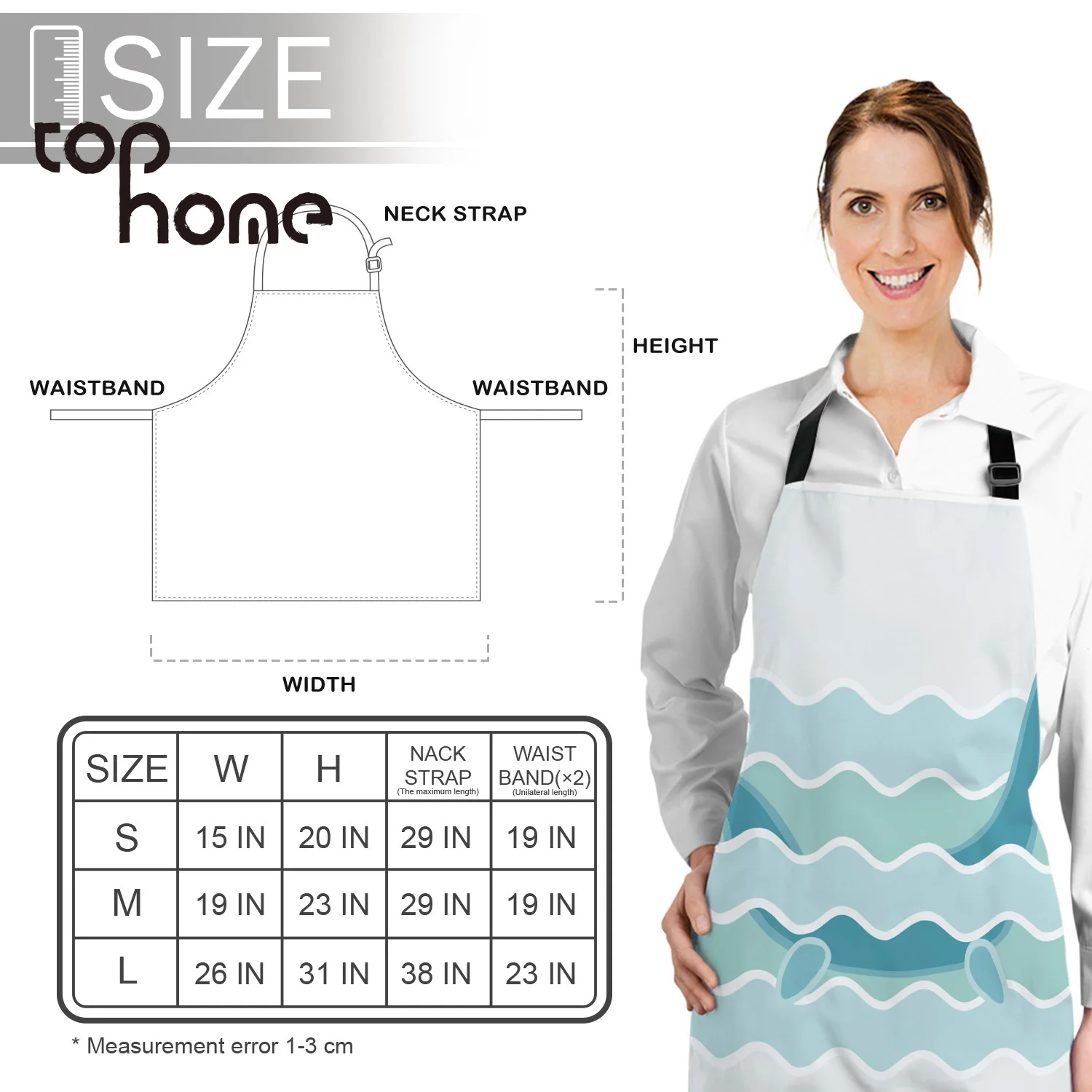 Tophome Kitchen Apron Wave Dinosaur Cartoon Green Adjustable Sleeveless Canvas Aprons for Men Women Kids Home Cleaning Tools