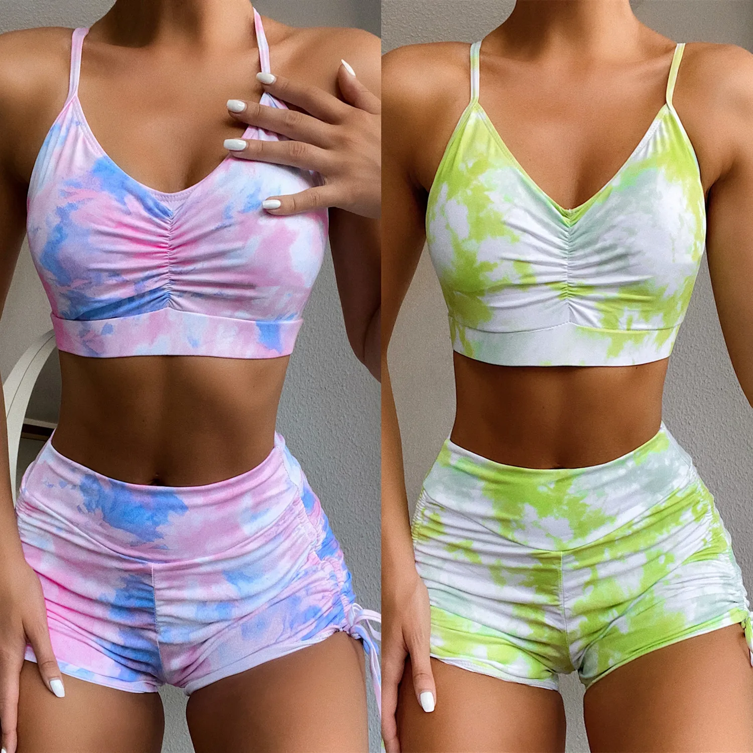 

New Two Piece Swimsuit Swimwear Women Print Shirring High Waist Bathing Suit Beachwear High Quality Banadores Bikini 2023 Mujer