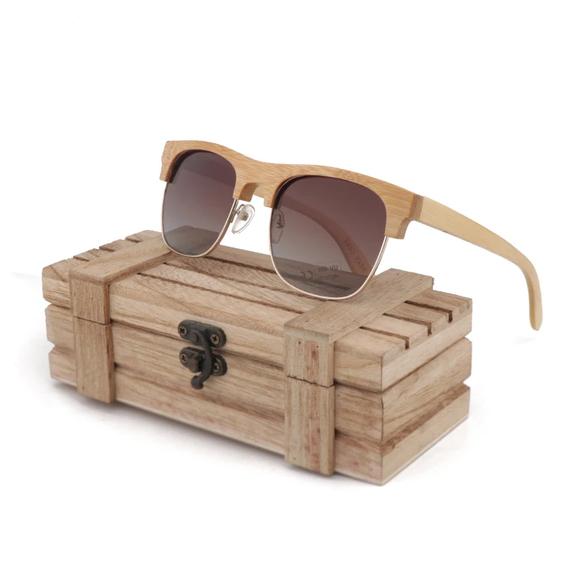 Retro Classic Half-Frame Sunglasses Natural Bamboo Fashion Men's Sun Shades Handmade Polarized UV 400 Protection | Аксессуары для
