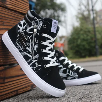 

Men High Top fashion Sneakers Zipper Men's Vulcanized Shoes Comfortable Men Casual Shoes Outdoor Non-slip Shoes tenis masculino