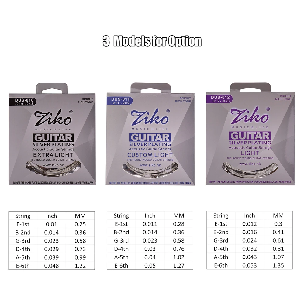 ZIKO-DUS-012-Light-Acoustic-Folk-Guitar-Strings-Hexagon-Alloy-Wire-Silver-Plated-Wound-Corrosion-Resistant