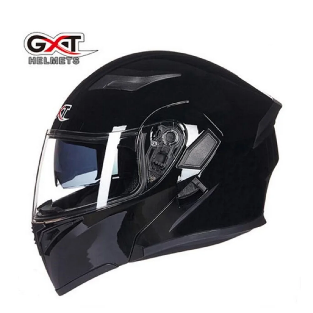 Рыцарский защитный GXT ABS откидной мотоциклетный шлем с двойными линзами с открытым лицом мотоциклетные шлемы с PC линзой козырек - Цвет: Черный