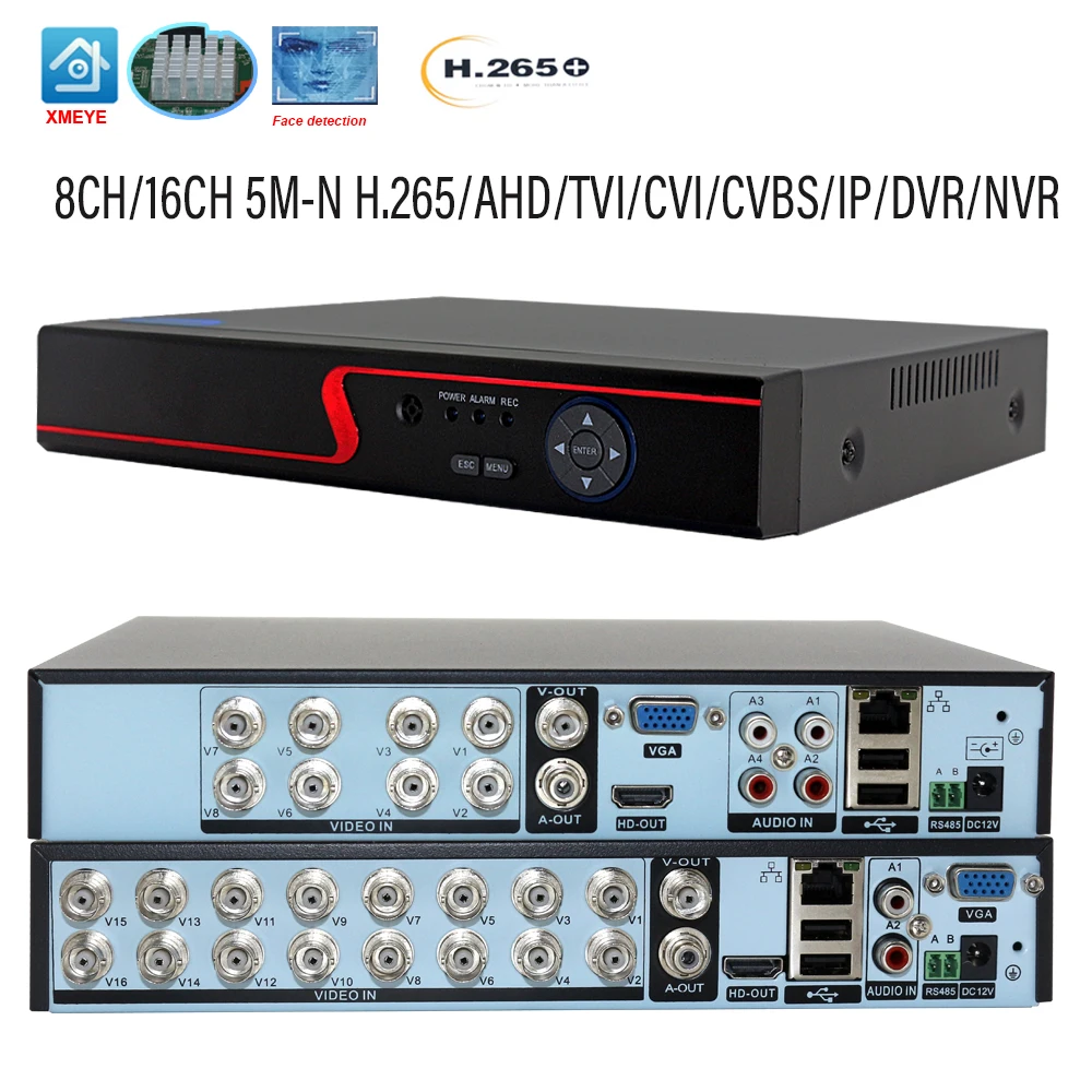 AHD DVR Xmeye 8CH 16CH видеорегистратор 3 в 1 Hybrid H.265 распознавание лица 5MP-N безопасность для