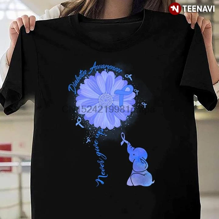 Men T Shirt Daisy Elephant Diabetes Awareness Never Give Up Women tshirts |