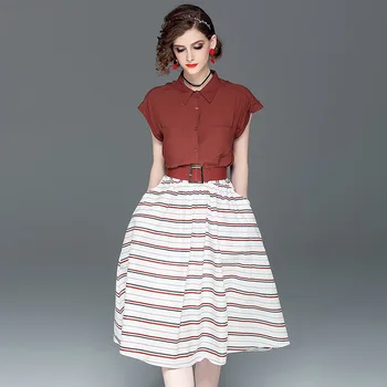 

T905235 Women's Wear 2019 Top + Half Body Skirt Two-piece Set Suit