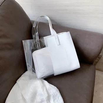 

Summer 2020 New Style Fashion Joint Contrast Color Shoulder Different Size Bags Online Celebrity INS Mass Transparent Hand Gel B