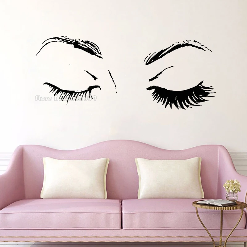 

Глаза закрытые ресницы виниловая настенная наклейка ресницы оконная наклейка для салона красоты женщина лицо брови Настенная Наклейка s украшение LL2130