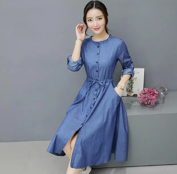 round neck denim dress
