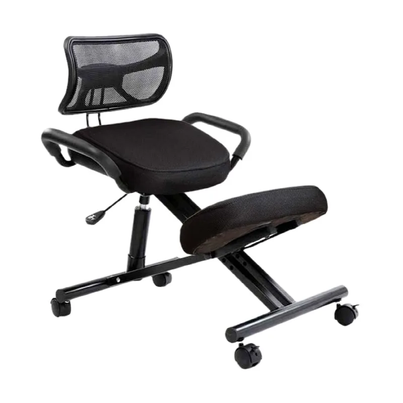 

Ergonomically Designed Knee Chair with Back and Handle Office Kneeling Chair Ergonomic Posture Leather Black Chair With Caster