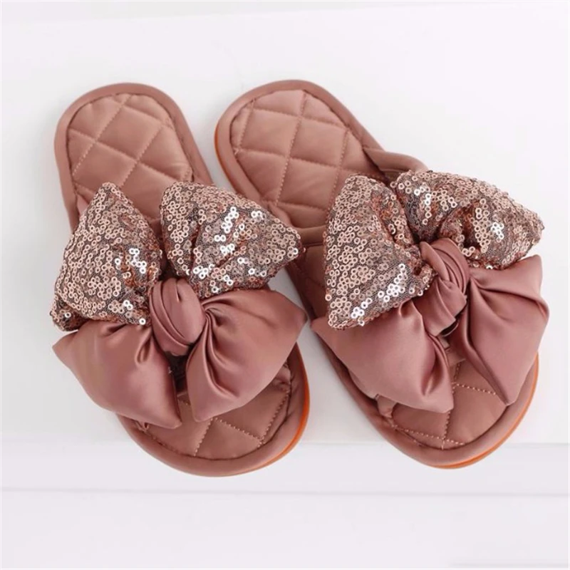 Comprar Zapatillas de mujer zapatos planos de interior moda moño deslizador rojo casa zapatillas lentejuelas señoras zapatos antideslizantes verano Mujer calzado