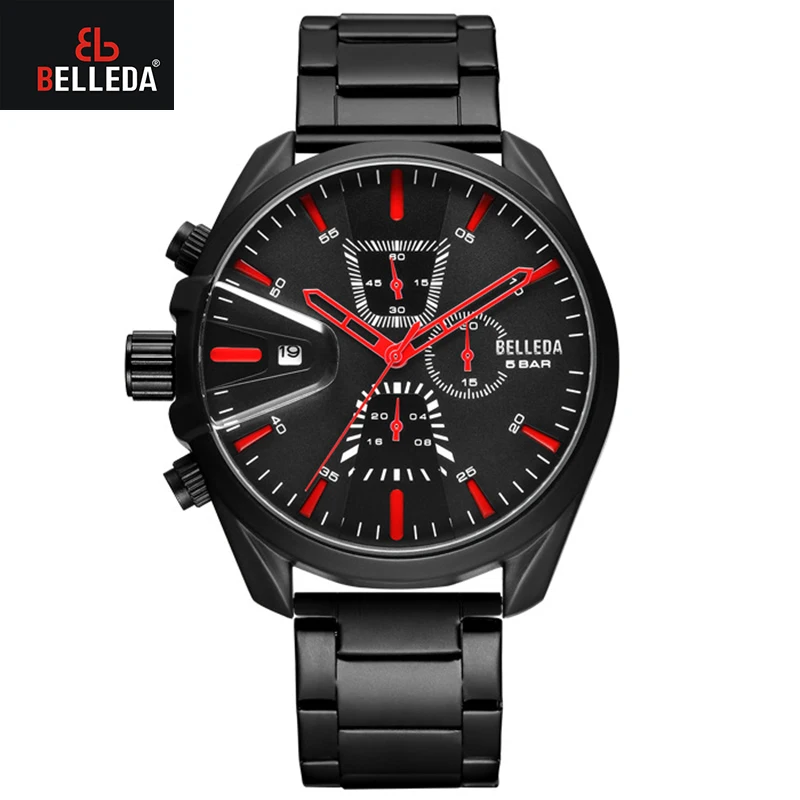

Sport Mens Watches Top Brand Luxury Quartz Watch Men Steel Waterproof Stop Watch Chronograph Wristwatch Clock reloj hombre 2019