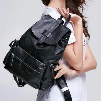 

QIAOBAO 100% Natural Leather Backpack Korean fashion Cowhide Leather bag simple multi-functional hardware lock shoulder bag