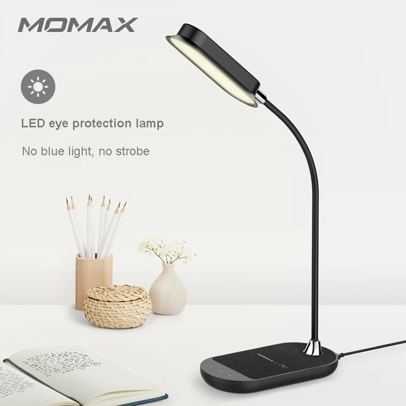 

MOMAX Wireless charging desk lamp LED eye protection table lamp tudent dormitory bedside desk lamp Wireless charging base 10W