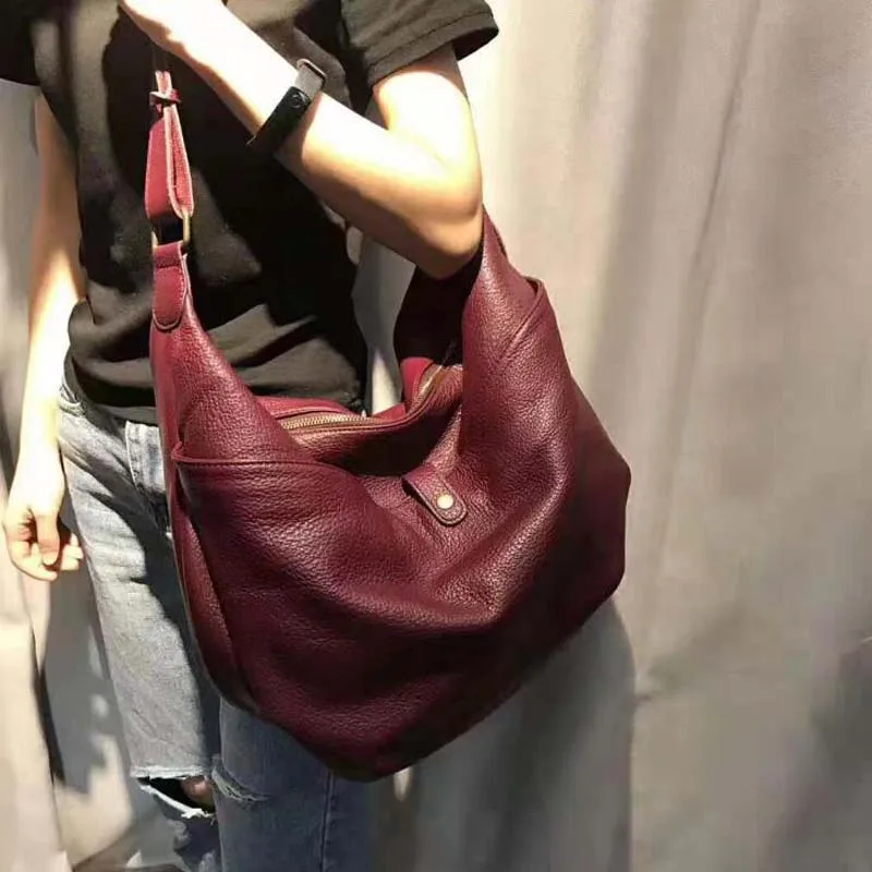 Женские складные мягкие сумки на плечо, модные большие сумки из натуральной кожи, женская сумка в Корейском стиле, Повседневная Сумка-почтальонка женская сумка