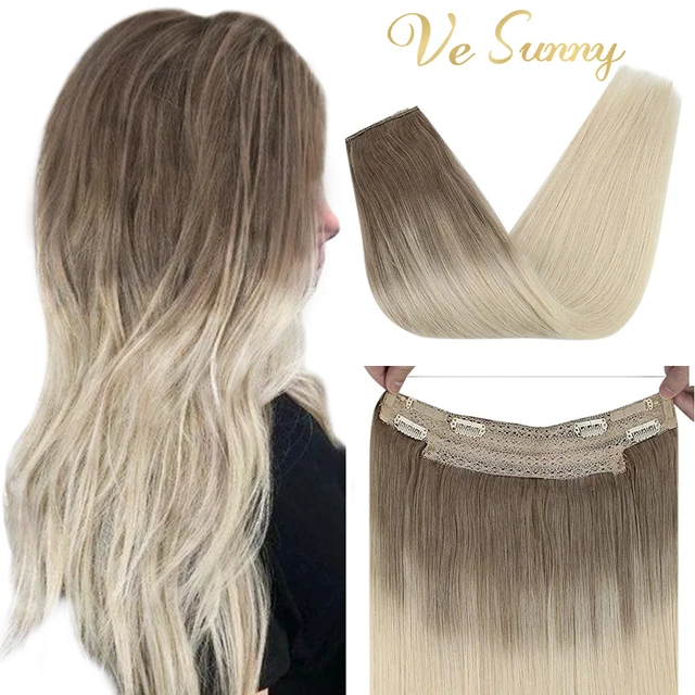 Human Hair Crown Extensions Blonde Hair Extensions Invisible Real Human Hair Double Weft Halo Real Hair Extensions Human Hair ba8-60