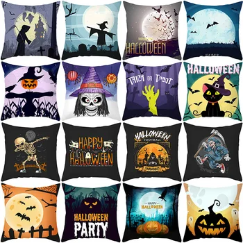 

Halloween Cartoon Skull Cat Series Polyester Halloween Pillow Cover Decorative Cojines Decorativos Para Sofa