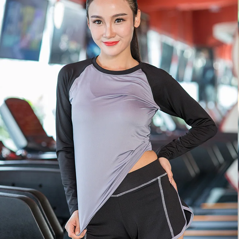 Осенняя уличная одежда для бега рубашка для йоги с длинным рукавом и круглым вырезом Спортивная одежда для женщин Пилатес тренировочная спортивная одежда тонкие сексуальные футболки топы