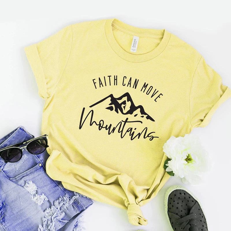 

Faith Can Move Mountains T-Shirt Christian Bible Verse Grunge Tumblr Tee Cotton Religious Clothing Graphic Vintage quote Tops