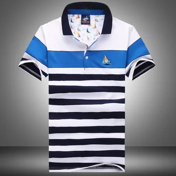 

2020 Hot New Summer Shark Brand Striped Lapel Polo Shirts Fashion Short-Sleeve Casual Breathable Men Pure Cotton Clothes Striped