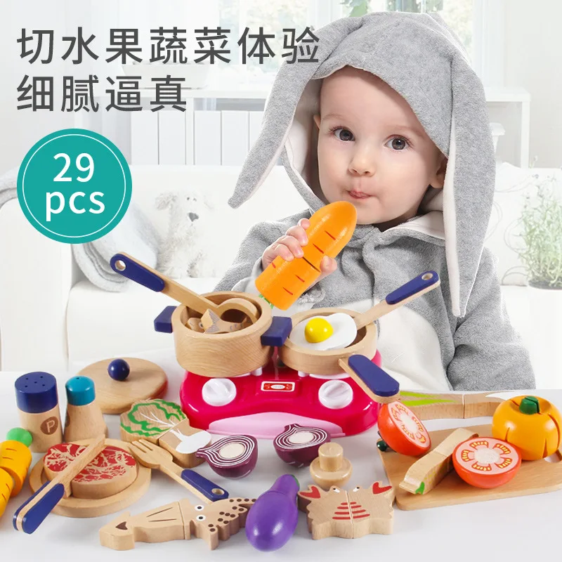 

Export South Korea Children Cut Fruit Toy Wooden Fruit & Vegetable Slicer GIRL'S Play House Kitchen Toy Men's