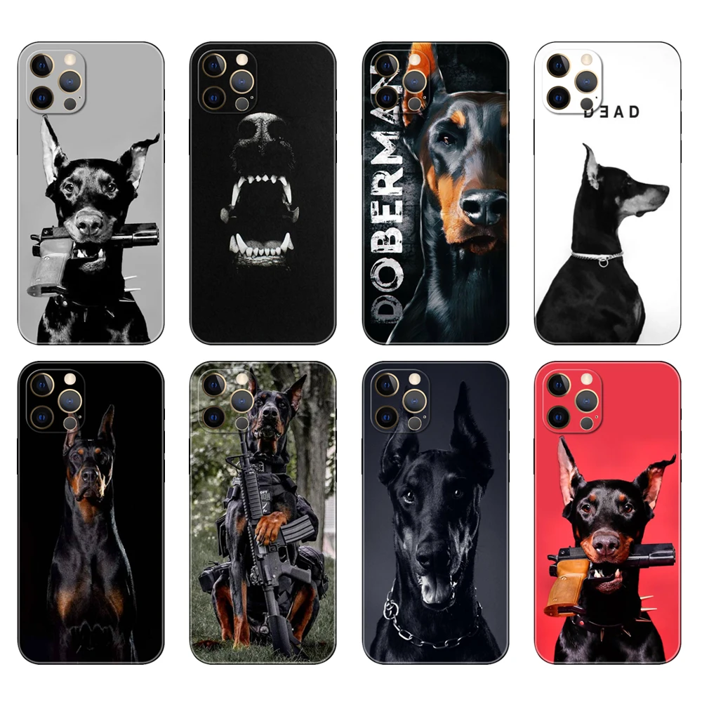 Черный чехол из ТПУ для iphone 12 5s se 2020 6 6s 7 8 plus x 10 XR XS 11 mini pro MAX задняя крышка Doberman с