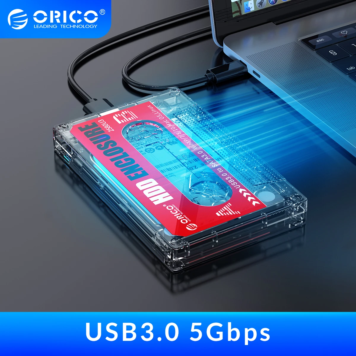 ORICO 2.5'' Hard Drive USB3.0 Type-C HDD Enclosure External Transparent HDD Case DIY Stickers for SSD HDD Cassette Tape Design hard drive disk enclosure