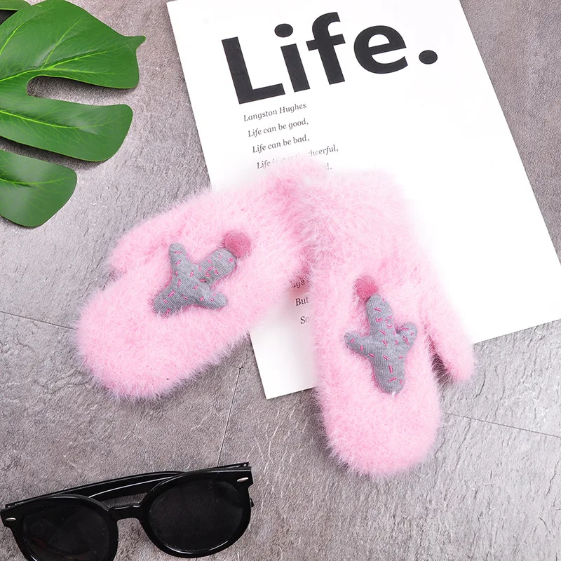 Wecute/Детские перчатки С КАКТУСОМ; Милые стильные детские перчатки; варежки для малышей; Рождественский подарок для маленьких девочек; теплые варежки - Цвет: Розовый
