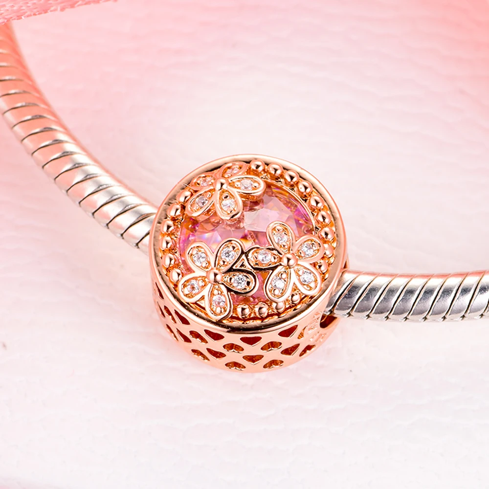 QANDOCCI-New-925-Sterling-Silver-Spring-Sparkling-Pink-Daisy-Flower-Charm-Beads-Fits-Pandora-Bracelets-Women