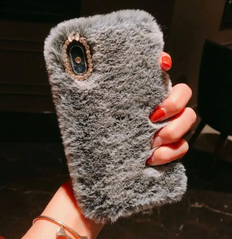 Gray Kuutti Squishy роскошный Пушистый Плюшевый Меховой чехол для телефона для iPhone 6 6s 7 8 Plus X XR XS Max смарт-чехлы для iPhone 11 - Цвет: Gray
