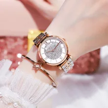 Роскошные женские часы-браслет из розового золота, элегантные женские часы с бриллиантовым кристаллом