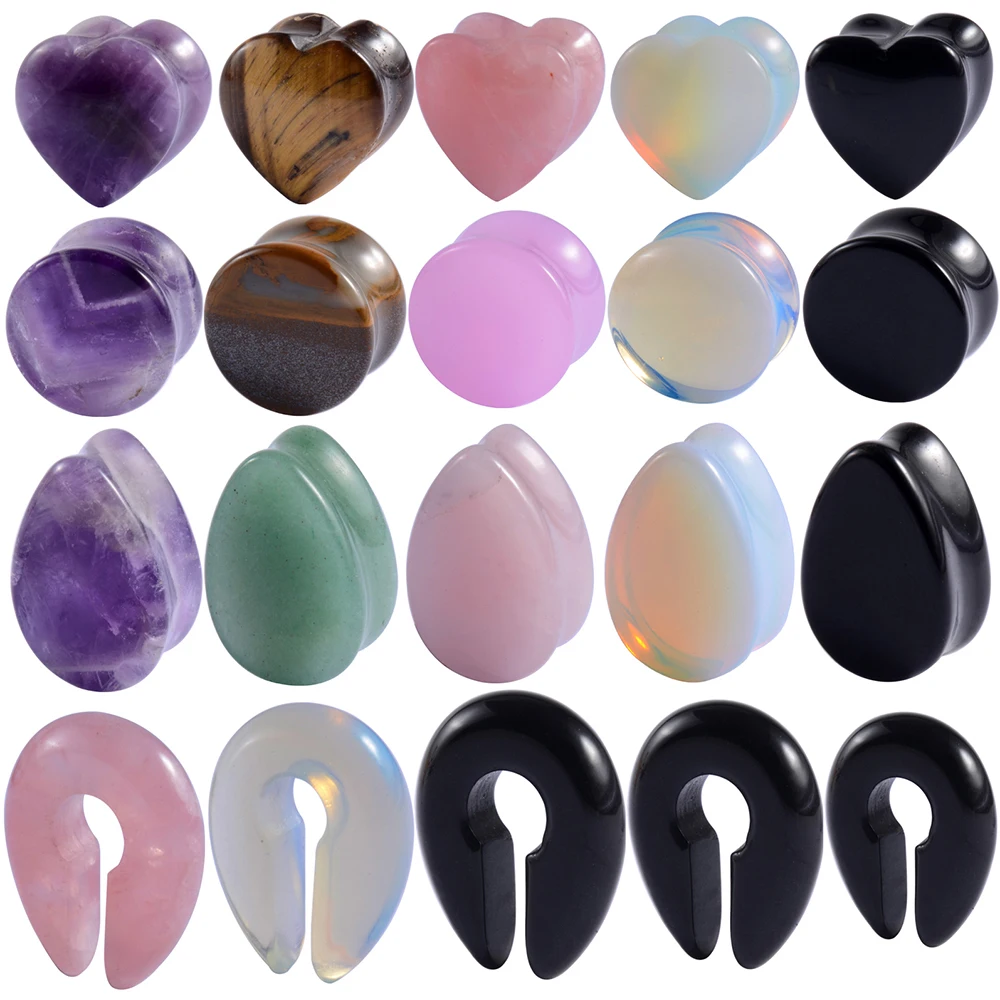 Earring Jewelry Expander Ear-Plug Stone Saddle Opal Piercing Flesh-Tunnel Drop-Heart-Gauge