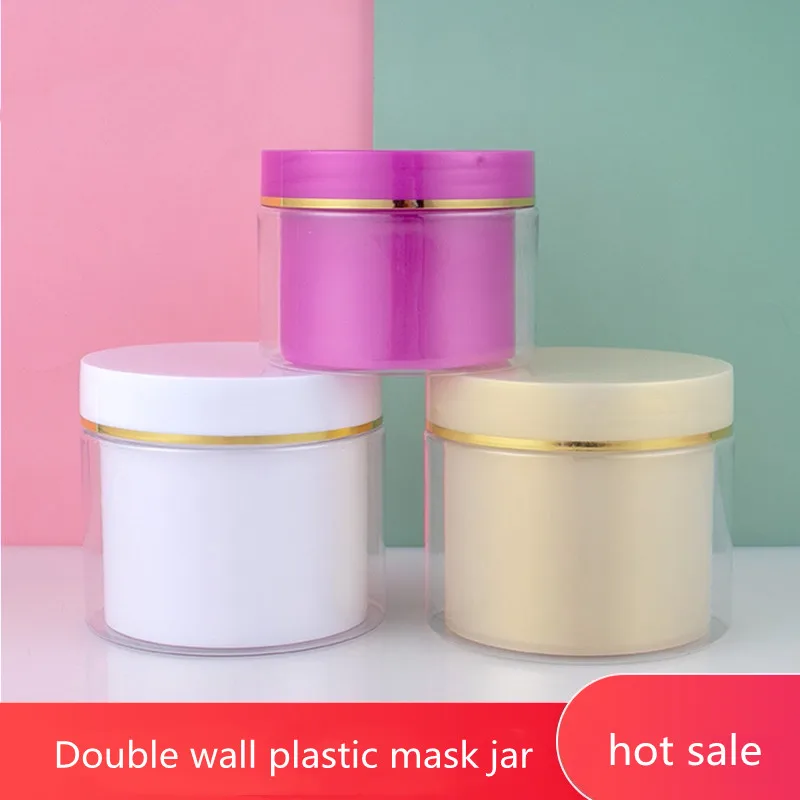 100500mlDoublewallPlasticCreamjarBottleFaceMaskJarSkinCare