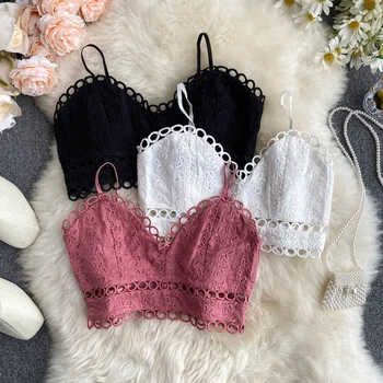 

Ins Sexy Lace Crochet Tank Tops for Women Sweet Bralette Fashion Blackless Lingerie Harajuku Tube Top Halter Femme Vest Bustier