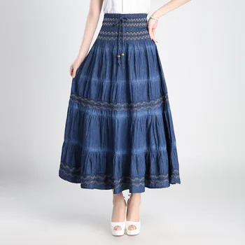

Retro Skirt Women 2 Ways to Wear Denim skirt 2020 New Lace-up Slim Expandable Denim Elastic High Waist A- line Long Skirt